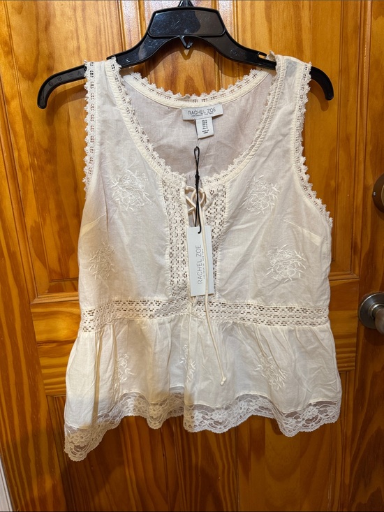 Rachel Zoe Tops - Rachel Zoe Cream Lace-Trim Crochet Peplum Camisole